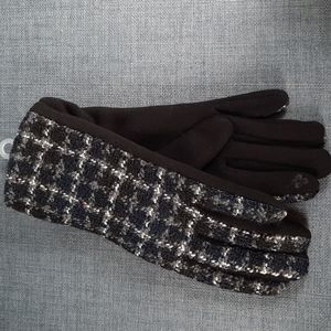 Women Fitted Glove Black Navy Blue Plaid Warm Outerwear Smart Touch Finger